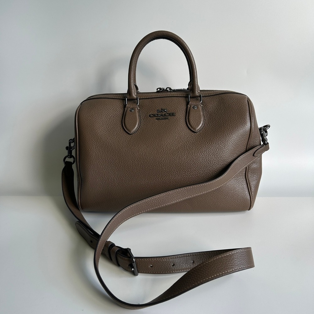 Coach Large Rowan Satchel Dark Stone Pebble Leather Bag CV960 - Picture 2 of 12